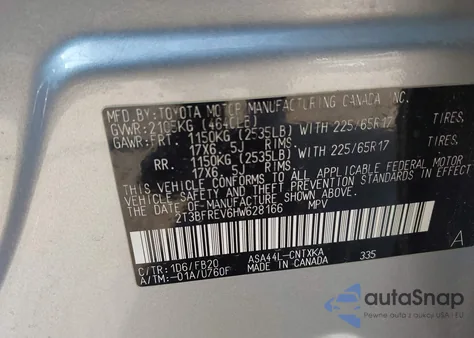 2017 Toyota Rav4 Le from USA, damaged, VIN 2T3BFREV6HW628166